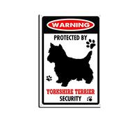 YNRBGDFR Targa in metallo con scritta in lingua inglese "Yorkshire Terrier, segnale di avvertimento con cane di avvertimento", in alluminio, decorazione da parete per esterni, decorazione per la casa