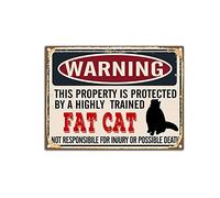 YNRBGDFR Targa in metallo vintage con gatto grasso, divertente cartello da parete, avvertimento This Property is Protected by Fat Cat, targa in latta retrò da parete - 30,5 x 40,6 cm