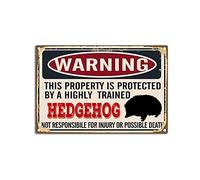YNRBGDFR Targa in metallo vintage con riccio, divertente cartello da parete, avvertimento This Property is Protected by Hedgehog, targa in latta retrò da parete, 30,5 x 20,3 cm