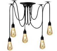 YNXing Edison - Lampadario a sospensione regolabile, colore nero, 1/3/5/6 testa (5 supporti per lampadine)