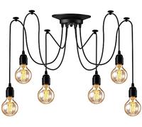 YNXing Edison - Lampadario a sospensione regolabile, colore nero, 1/3/5/6 testa (6 supporti per lampadine)