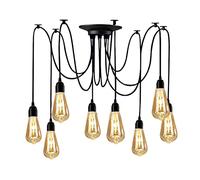 YNXing Edison - Lampadario a sospensione regolabile, colore nero, 1/3/5/6 testa (8 supporti per lampadine)