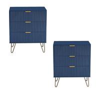 YNYHTER Comodini per camera da letto, confezione da 2, comodi 3 cassetti, comodino, set di 2 60 x 40 x 70 cm, comodini, soggiorno con cassetti, mobile in legno, cassettiera per soggiorno, colore: blu