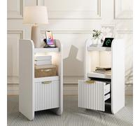 YNYHTER Comodino con luce LED e caricabatterie, comodo cassetti, set di 2 comodini da 60 x 30 x 25 cm, tavolini ausiliari con cassetti, mobile in legno, per soggiorno e camera da letto