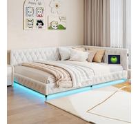 YNYHTER Divano Letto Matrimoniale, letto 2 posti letto per gli ospiti letti doppio divano letti multifunzionale divano letti140x200 con luci led,senza materasso(Beige+led,140x200cm)