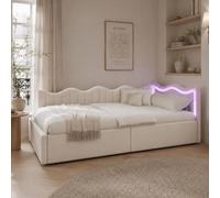 YNYHTER Letto con luce e LED 90 x 200, divano letto con luci a LED, tappezzeria tessuto velluto, spazio di archiviazione, letto singolo per giovani