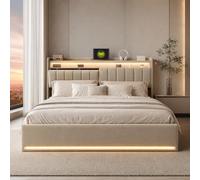 YNYHTER Letto imbottito con luci a LED, letti matrimoniali 160 x 200 letto con USB e luce LED, letto matrimoniale 160 x 200 con testiera imbottita con funzione di ricarica USB, senza materasso