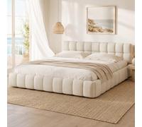 YNYHTER Letto matrimoniale 160 x 200 cm, struttura letto per 2 persone, letto matrimoniale imbottito, 160 x 200 cm, con rete a doghe e schienale imbottito, tessuto di lino, struttura letto