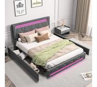 YNYHTER Letto matrimoniale 160 x 200, letto imbottito con 4 cassetti, letto imbottito, letti con USB e luce LED letti imbottiti con testiera letti matrimoniali, letto matrimoniale con stoccaggio