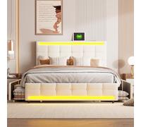 YNYHTER Letto matrimoniale con stoccaggio e LED, letto imbottito 140 x 200 con luci LED e USB letto con USB e luce LED Letto 140 x 200 con 4 cassetti, senza materasso (B beige, 140 x 200 cm)