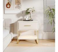 YNYHTER Set di 2 comodini con luce a LED, 31 x 40 x 50 cm, tavolini con cassetti, tessuto velluto beige