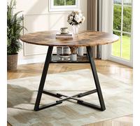 YNYHTER Tavolo rotondo da pranzo 120 cm, tavolo rotondo da cucina in legno per 4-6 persone Tavolo da soggiorno jantar con piano in legno e base in acciaio incrociato Tavoli rotondi in legno moderno