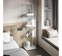 YNYHTER Vetrina in vetro a piedi, vetrina in vetro con luce 1 ante 4 strati vetrina per collezioni vetrina trasparente grande per soggiorno, camera da letto, pub (trasparente bianco, 4 strati+1 porta)