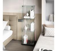 YNYHTER Vetrina in vetro a piedi, vetrina in vetro con luce 1 ante a 3 strati vetrina per collezioni vetrina trasparente grande per soggiorno, camera da letto, pub (Clear nero, 3 strati+LED)
