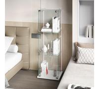 YNYHTER Vetrina in vetro a piedi, vetrina in vetro con luce 1 ante a 3 strati vetrina per collezioni vetrina trasparente grande per soggiorno, camera da letto, pub (trasparente bianco, 3 strati+LED)