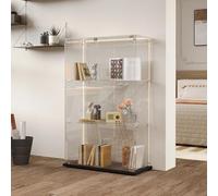 YNYHTER Vetrina in vetro con luce a 2 porte a 3 strati vetrina per collezioni vetrina trasparente grande per soggiorno, camera da letto, pub (trasparente nero, 3 strati+2 porta)