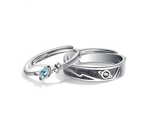 YO-HAPPY 2 Pezzi Saturno Pianeta e Stelle Universo Set di Anelli Amante in Argento Sterling 925