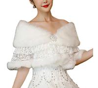 YO-HAPPY Scialle da Sposa, Donna Retro Scialle in Peluche Avvolgere Abito da Sposa Sciarpa Stole a Strati Pizzo Floreale Patchwork Bolero da Sposa Inverno Caldo Prom Party Cover