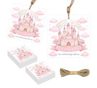 YO PERREO SOLA 50 etichette regalo di ringraziamento con castello delle principesse rosa Once Upon a Time Baby Shower con spago per ragazze 1° compleanno festa regalo forniture