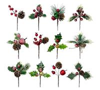 Yoaeyok 12 Pezzi Bacche di Natale Artificiali, Plettri di Pino Artificiali Rami di Pino Artificiali Pigne Bacche di Agrifoglio di Natale per Decorazione Ghirlanda di Natale dell'albero di Natale