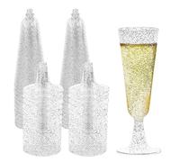 Yoaeyok 30 Pezzi Bicchieri da Champagne, Flute da Champagne in Plastica, 150ml Bicchieri da Vino con Glitter Argento, Calici da Vino Riutilizzabili Bicchierini per Feste, Matrimoni, Compleanni