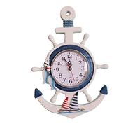 YOAI Orologio da parete in legno stile mediterraneo ancora orologio spiaggia mare tema nautico timone timone volante decorazione da appendere alla parete decorazione
