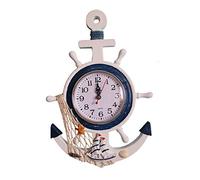 YOAI Orologio da parete per bambini, in legno, decorazione marittima, con timone, ancora, rete di pesce, stile shabby chic, decorazione da parete per soggiorno, camera da letto, cameretta dei bambini