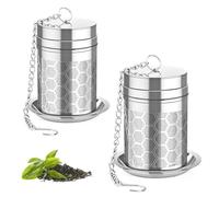 Yoassi 2 set Infusore per Tè a Rete Extra Fine con Coperchio Filettato UPGRADE,Infusore Filtro da tè in Acciaio Inox 304 con Catena Piattini Salvagoccia Colino per Tè Sfuso Tisane Spezie e Condimenti