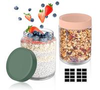 Yoassi 2PZ Barattoli da 500ml per Avena,Barattoli di Vetro con Coperchio per Cibi Alimenti,Contenitore Ermetico con Coperchio per Yogurt Frutta Cereai Aveba Dolci, Overnight Oats Jar con coperchio