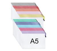 Yoassi 40pcs Borse di File A5 Sacchetto di Zip Impermeabile Mesh Buste Trasparenti, Cartelline Portadocumenti Plastica Colorati per Documenti Ricevute Materiale Scolastico Accessori da Viaggio