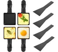 Yoassi 4pcs Mini Padelle per Raclette, Mini Piastra Raclette Antiaderente con 4 Spatole di Nylon, Misura Universale con Manici Antiscottatura, Padelle Quadrate da Raclette per Fuso Uovo Fritto