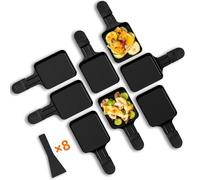Yoassi 8pcs Mini Padelle per Raclette,Mini Piastra Raclette Antiaderente con 8 Spatole di Nylon,Misura Universale con Manici Antiscottatura,Padelle Quadrate da Raclette per Fuso Uovo Fritto