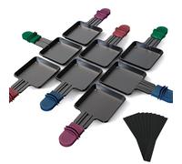Yoassi 8pcs Mini Padelle per Raclette,Mini Piastra Raclette Antiaderente con 8 Spatole di Nylon,Misura Universale 4 Colori Manici Antiscottatura,Padelle Quadrate da Raclette per Fuso Uovo Fritto