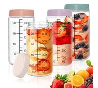 Yoassi Set di 4PZ Barattoli da 700ml per Avena, Barattoli di Vetro con Coperchio e bilancia per Cibi Alimenti, Contenitore Ermetico per Yogurt Frutta Cereai Aveba Dolci, Overnight Oats Jar