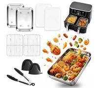 Yoassi Set di 9 accessori per friggitrice ad aria calda in acciaio inox 304, con griglia, coperchio, guanti, pinze, per Ninja Airfryer Dual Zone & FlexDrawer AF400EU/AF451EU/AF500EU