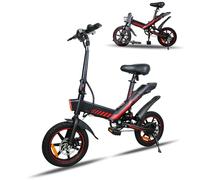 YOBACARID Bici Elettrica Pieghevole, 14" Bici Elettrica da 250W Motore 36V 10.4AH Batteria, Autonomia di 35-40 KM Bici Pieghevole da Città, E-Bike per Adulti E Adolescente (Nero-rosso)
