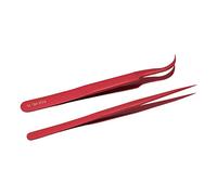 Yobadam Set di Pinzette di Precisione, Teste Curve e Dritte (rosso) | Materiale in lega di alluminio, pinzette antimagnetiche, ideali per riparazioni elettroniche