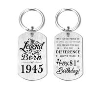 Yobent Regalo per 81° compleanno per uomo 1944, 81 anni, regalo di compleanno per donne, portachiavi Happy 81st Bday lui lei, The Legend was Born in 1944, Argento, 2*1.1inch