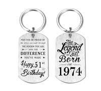 Yobent Regalo per il 51° compleanno da uomo 1974, regalo di compleanno di 51 anni per donne, portachiavi Happy 51st Bday lui lei, The Legend was Born in 1974, Argento, 2*1.1inch