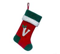 YobiLife Calza natalizia in morbido velluto con ricamo a 26 lettere, dotata di cinturino resistente e grande apertura per riporre caramelle, piccole S e sorprese natalizie (V)