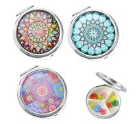 YOCDNOV Confezione da 3 contenitori per Pillole- Impermeabili, in Metallo, Rotondi,Portapillole Piccolo con Organizzatore di Vitamine a Specchio per la Vita Quotidiana e i Viaggi