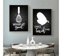 Yocheng 2 Stampe artistiche su tela in stile utensili da cucina in bianco e nero,semplici citazioni di parole di ristoranti,poster decorativi da parete,arredamento per la casa 30x40cmx2 Senza Cornice
