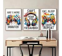 Yocheng 3 pezzi/set Gaming Graffiti Gamepad Auricolare Divertente Poster da Parete in Tela Decorazione da Parete per Stanza dei Giocatori Stampe Poster per Soggiorno 30x40cmx3 Senza Cornice