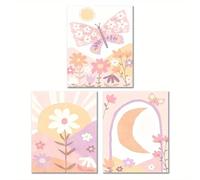 Yocheng 3 stampe artistiche con farfalle e margherite - Poster floreali rosa in stile pastorale, decorazioni murali semplici e belle per la casa 21x30cmx3 Senza Cornice
