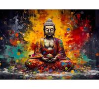 Yocheng Astratto, statua del Buddha in meditazione, seduto sul loto, poster religioso, dipinto su tela, arte murale, immagine, decorazione per la casa. 60x90cm Senza Cornice