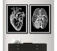 Yocheng Poster di anatomia umana in bianco e nero,immagine medica da parete,cuore,cervello,scheletro,tela,stampa,ospedale,dottore,clinica,decorazione 30x40cmx2 senza cornice