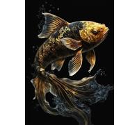 Yocheng Poster di animali in nero e oro, aquila, leone, carpa, lupo, stampa su tela, poster, decorazione da parete, pittura, decorazione per la casa 50x70cm Senza Cornice