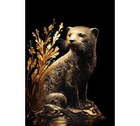 Yocheng Poster di animali in nero e oro, aquila, leone, carpa, lupo, stampa su tela, poster, decorazione da parete, pittura, decorazione per la casa 50x70cm Senza Cornice