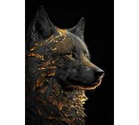 Yocheng Poster di animali in nero e oro, aquila, leone, carpa, lupo, stampa su tela, poster, decorazione da parete, pittura, decorazione per la casa 50x70cm Senza Cornice