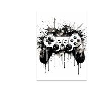 Yocheng Poster e stampe murali in bianco e nero con controller di gioco, dipinti su tela, immagini murali per la decorazione della sala giochi dei giocatori di videogiochi 40x50cm Senza Cornice